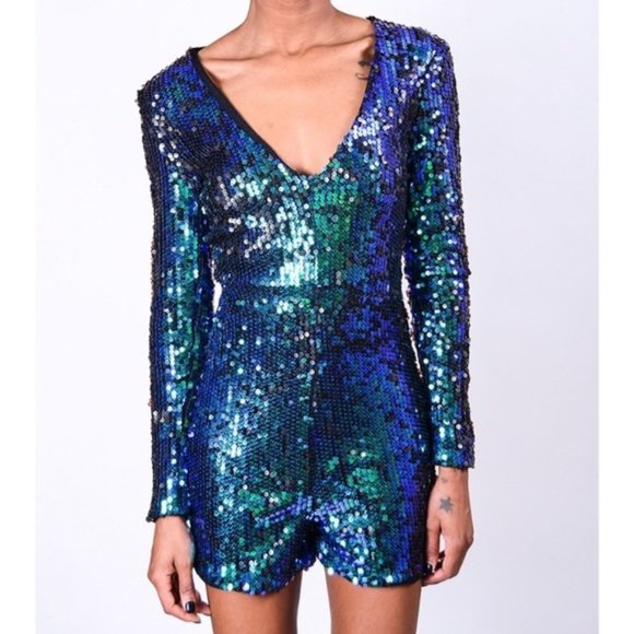 HAODUOYI Pants - HaoDuoYi Women's Sparkly Sequin Deep V Neck Romper